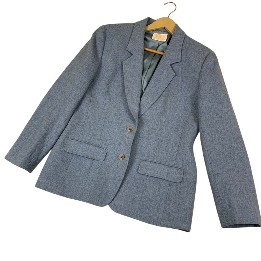 Pendleton Womens Blue Wool Blazer Jacket Size 10 Made in USA T374-138 100% Wool